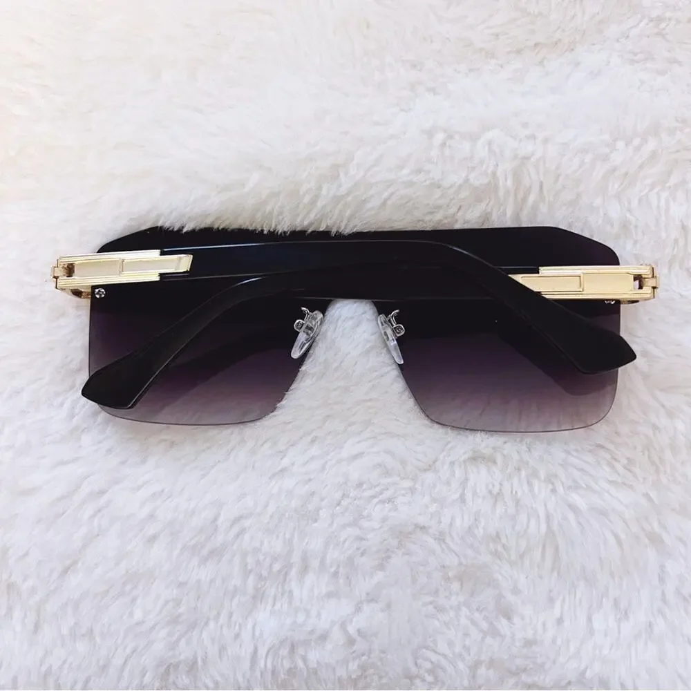 Sadie Black Oversized Rimless Flat-Top Sunglasses